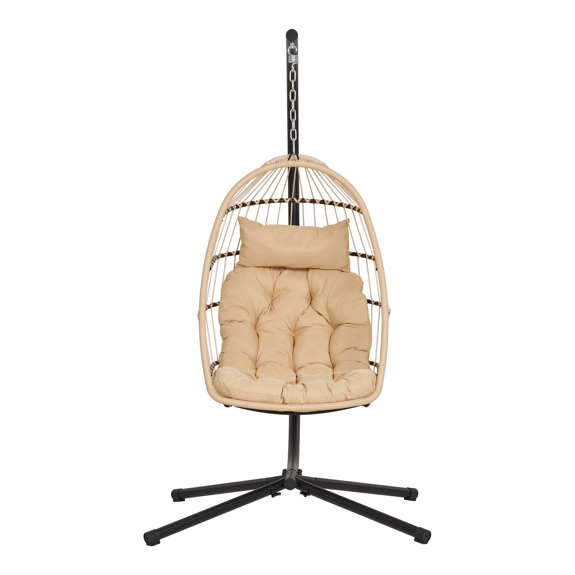 Patras Hanging Chair - Hanging chair, steel stand, foldable seat, incl.cushions, natural/black<br>195x117x107 cm